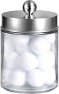 Amolliar Apothecary Jar Qtip Holder w/Metal Lid, Glass, Brushed Nickel