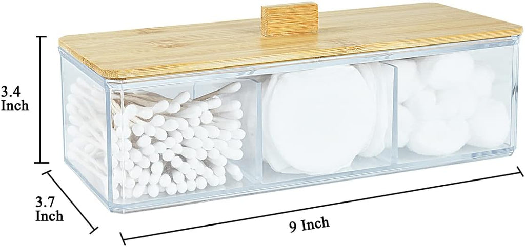 Acrylic Qtip Holder Dispenser, 3 Compartments Cotton Swab Holder