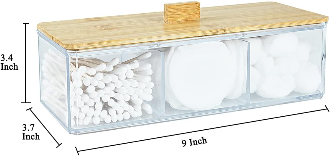 Acrylic Qtip Holder Dispenser, 3 Compartments Cotton Swab Holder