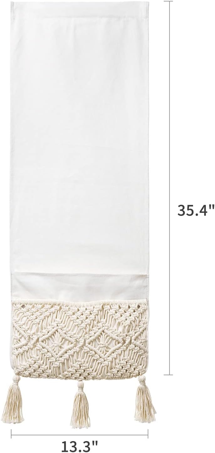 Mkono Macrame Armchair Caddy, Boho Couch Armrest Organizer, 4 Pockets Beige