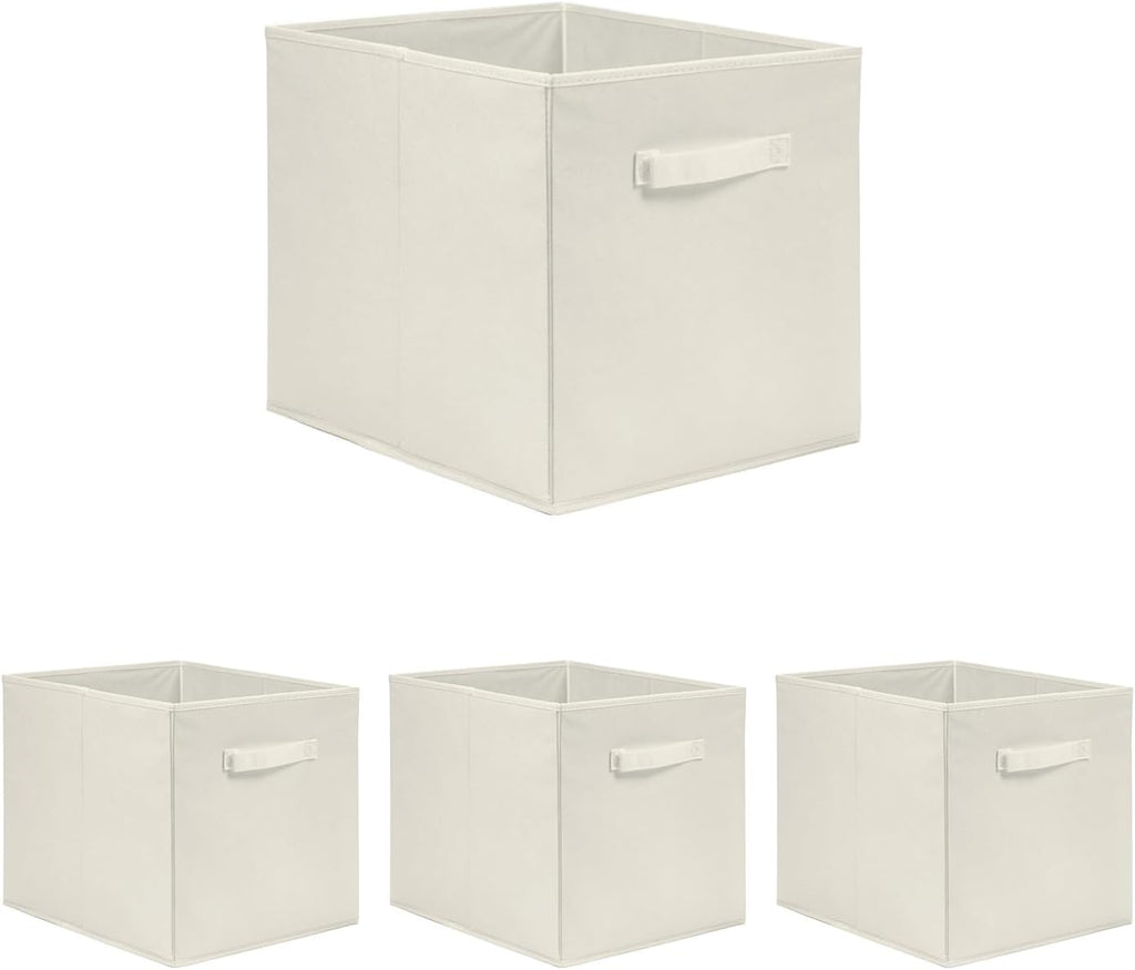 13x15x13 Large Storage Baskets [Set of 4] Warm Beige Fabric Storage Cubes, Collapsible Deep Closet Organizers with Sturdy Handles, Minimalist Decorative Bins