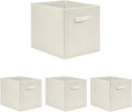 13x15x13 Large Storage Baskets [Set of 4] Warm Beige Fabric Storage Cubes, Collapsible Deep Closet Organizers with Sturdy Handles, Minimalist Decorative Bins