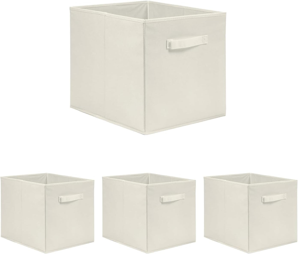 13x15x13 Large Storage Baskets [Set of 4] Warm Beige Fabric Storage Cubes, Collapsible Deep Closet Organizers with Sturdy Handles, Minimalist Decorative Bins