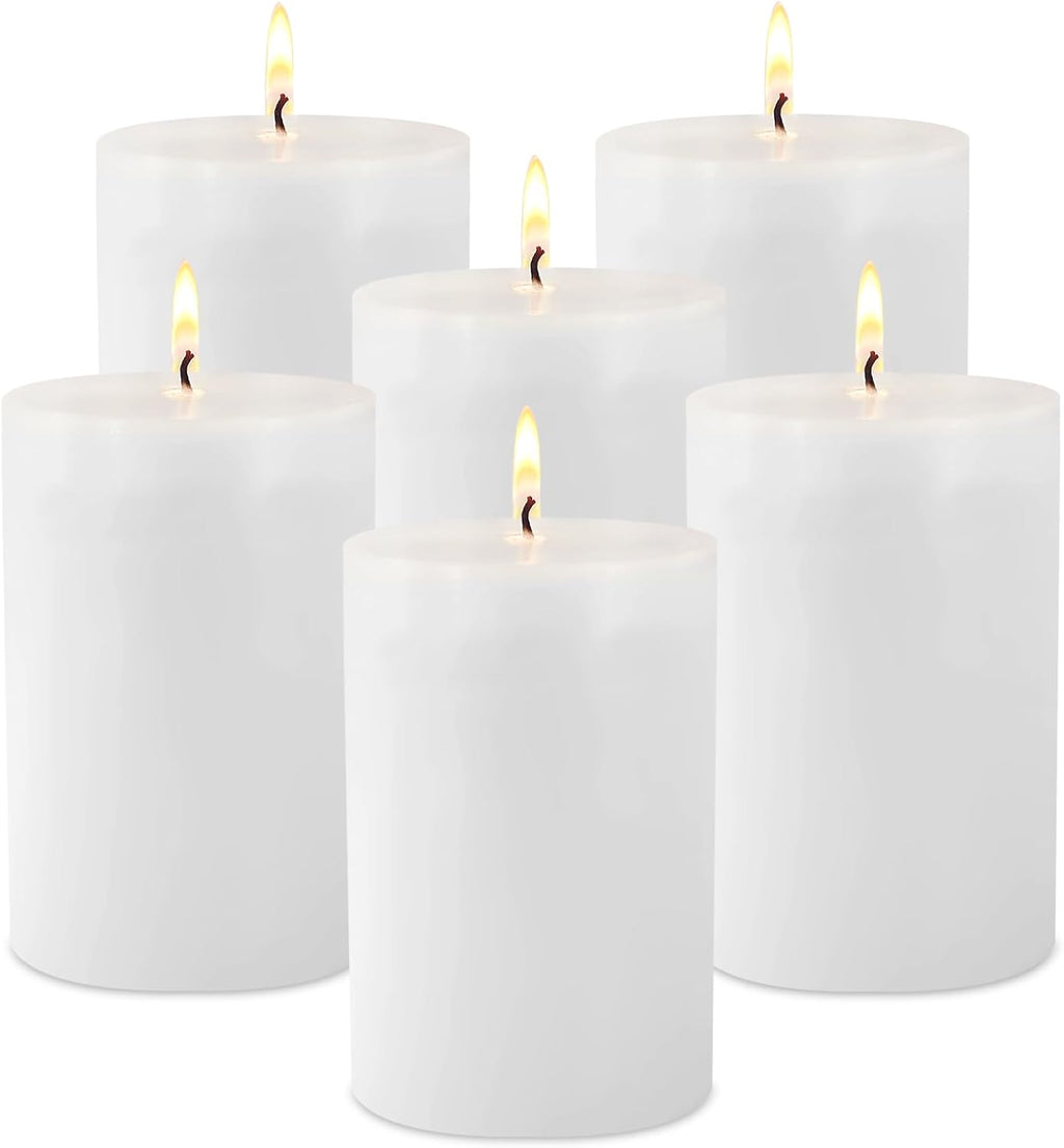 6 Pk 2.75x3.25 White Pillar Candles 40H Unscented Smokeless