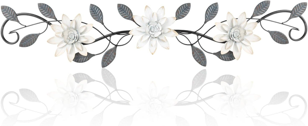 KHJCXS Metal Wall Art Modern Minimalist Metal Flowers Indoor Decor Horizontal Wall Art Iron Artwork,for Over Door,Bedroom,Living Room,Kitchen,Office Scroll Decor