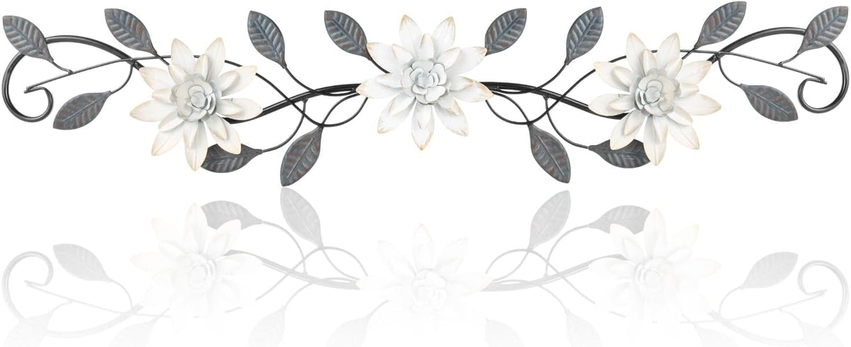 KHJCXS Metal Wall Art Modern Minimalist Metal Flowers Indoor Decor Horizontal Wall Art Iron Artwork,for Over Door,Bedroom,Living Room,Kitchen,Office Scroll Decor