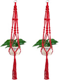Vpang 2 Pack Colorful Cotton Macrame Plant Hanger, Outdoor Indoor Hanging Planter Basket Flower Pot Holder Boho Home Decor 40 Inch (Red)