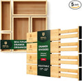 ROYAL CRAFT WOOD Adjustable Bamboo Drawer Dividers Organizers (17-22") - Multipurpose Storage Boxes 5 pcs