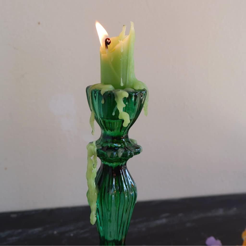 Candlestock Hippie Drippy Drip Candles - Pack of 11 Dripping Taper Candles - Wine Bottle Melting Candles (Green)