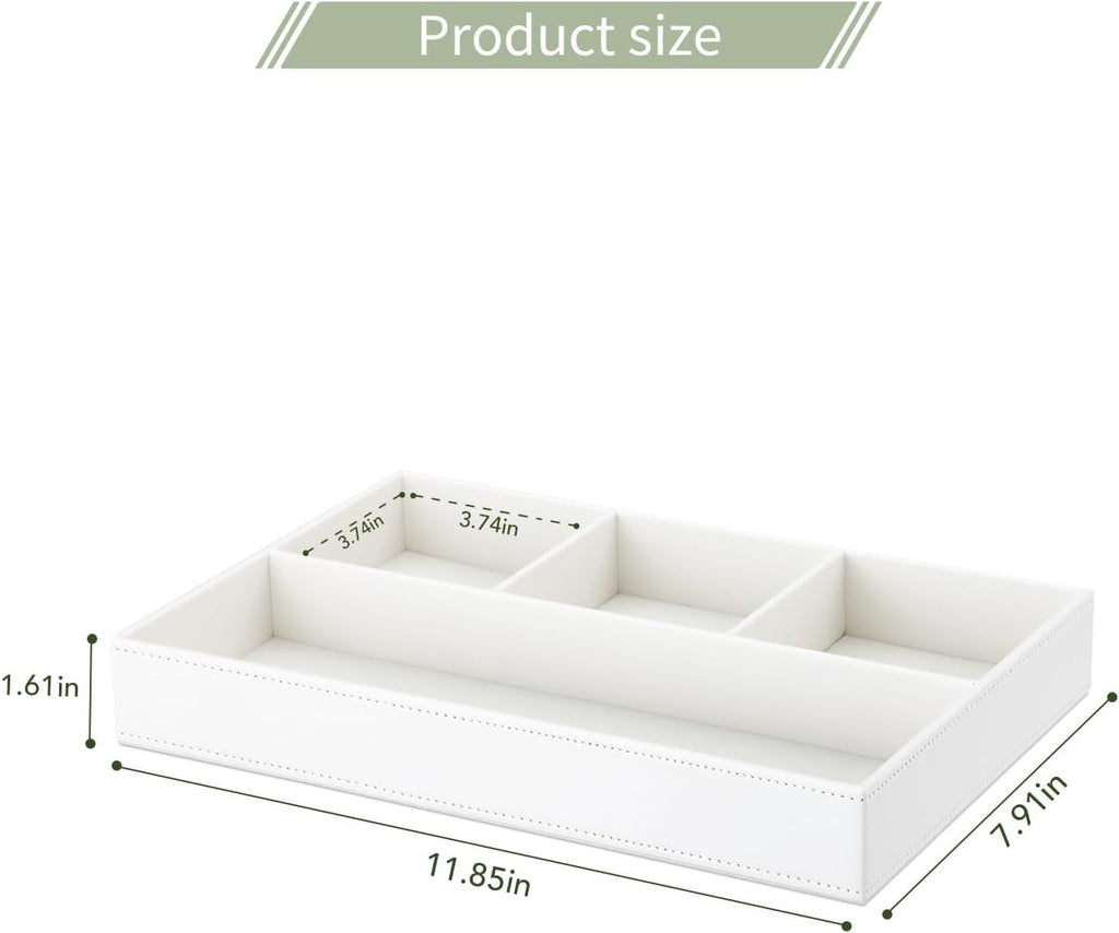 GORESE Faux Leather Valet Tray, Stackable Jewelry Trays for Dresser Table Drawer, Nightstand Organizer for Men Women, EDC Catch All Tray for Trinket, Key, Purse, Sunglass, Watch, Cologne, White