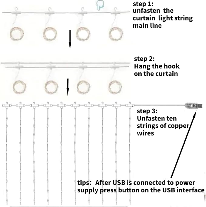 Honche 300Led Cuttable Curtain String Lights 10x10ft with Remote Window Lights for Bedroom Wedding Party Festive Season Propose Marriage (Colorful)