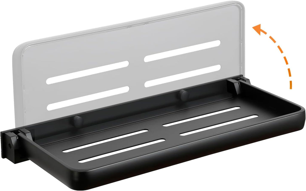 RV Fold-Down Wall Shelf - 12 Inch Space Saving Small Folding Shelf | Wall Mount Storage for RV, Laundry Room, Bathroom, Kitchen | Waterproof Rustproof Aluminum (Black)
