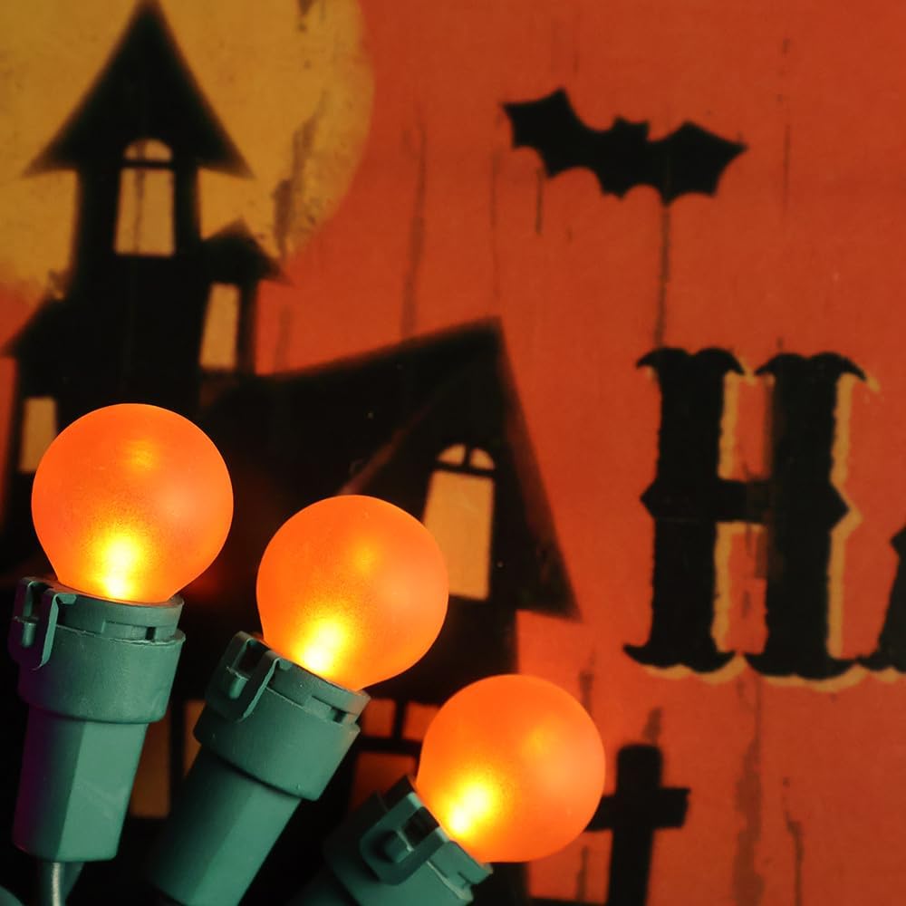 Orange Halloween Lights G15 Glass Frosted Globe Lights 50 LED 13.5ft Plug in Waterproof Extendable Christmas String Lights for Indoor Outdoor Halloween Tree Thanksgiving Holiday Decor