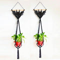 2-Pack Boho Bat Shape Gothic Plant Hanger, Macrame Handmade Pot Holder with Wooden Stick, Black Color Pot Holder for Indoor/Garden/Porch Decoration 40"X11.8" (No Pot & Plant Included)