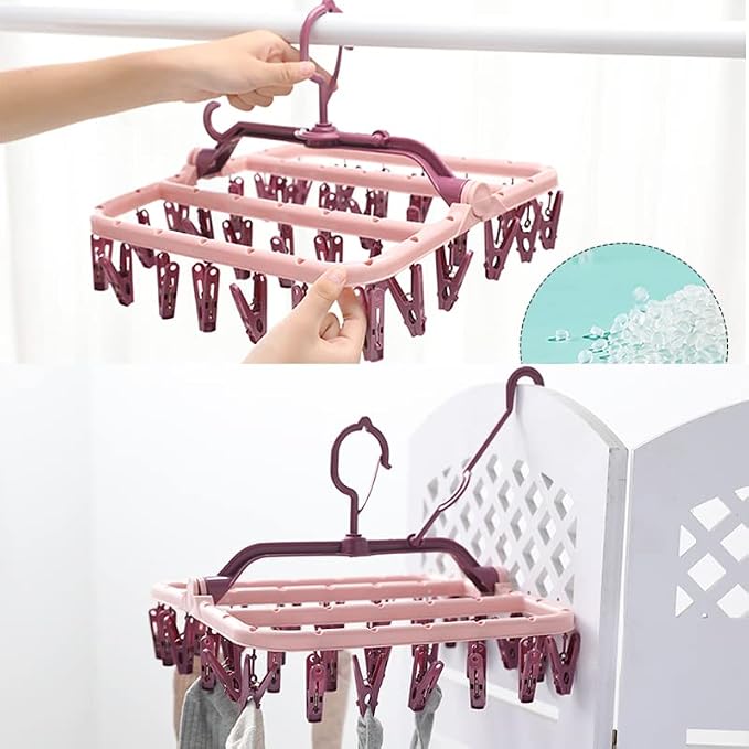 Foshine Clothes Drying Racks Foldable Clip Hangers Plastic with 32 Clips