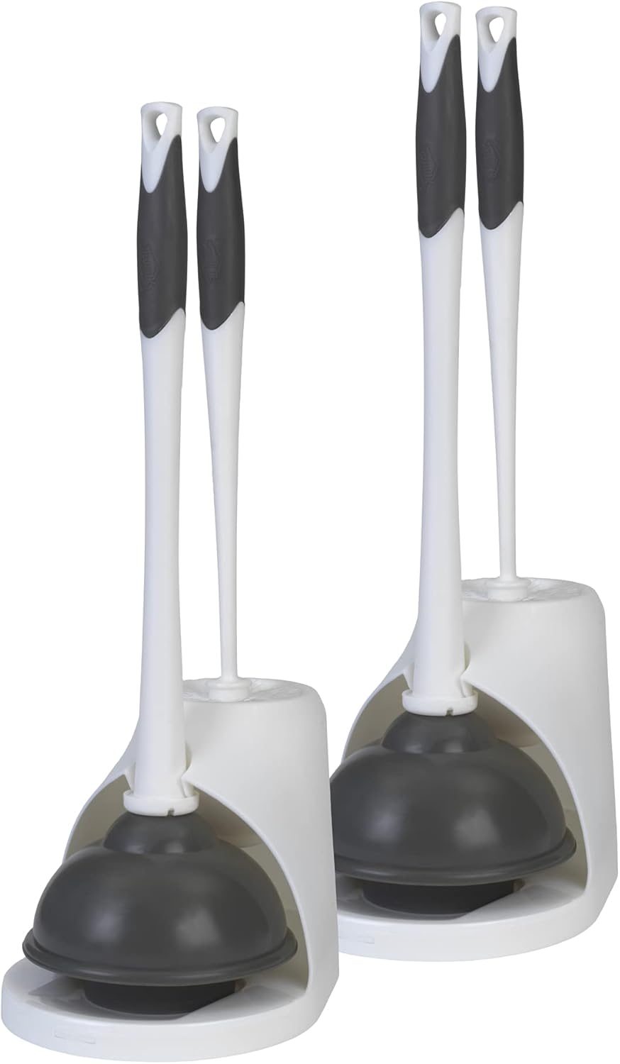 Clorox Toilet Plunger and Bowl Brush Combo Set with Caddy, 6.75" x 7" x 19.5", White/Gray, Pack of 2 - Plunger and Toilet Bowl Brush, Heavy Duty Plunger, Toilet Cleaning Brush, Freestanding Caddy