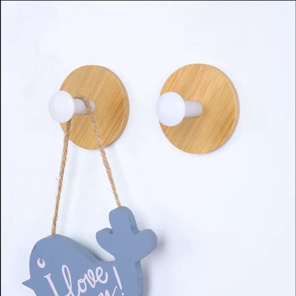 4pack Decorative Wood Wall Hook Coat Hooks for Hanging Adhesive Waterproof Wall Hook Clothes Bag Key Hanger Hook Bedroom Kitchen Bathroom Door Robe Towel Hooks-White