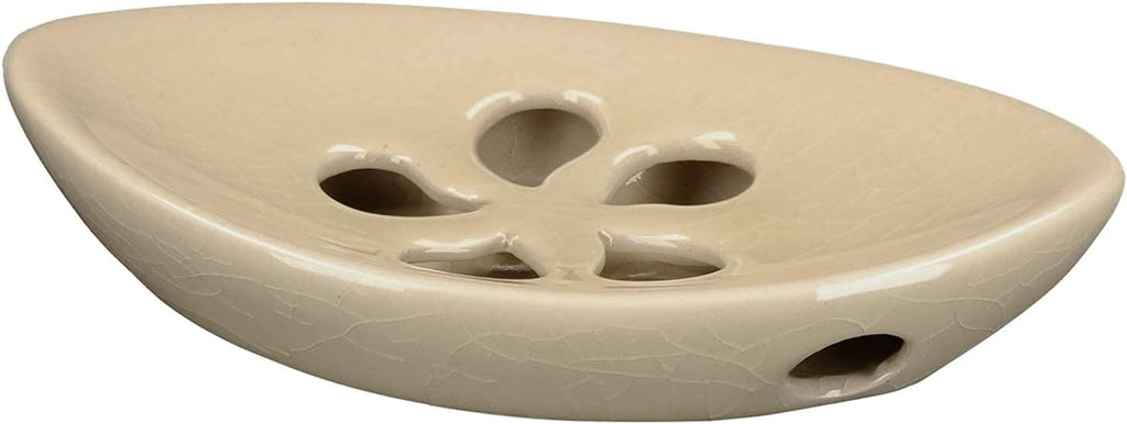 Ceramic Soap Dish with Self Draining Tray for Bar Soap, Bathroom, Kitchen (Ivory No.1)
