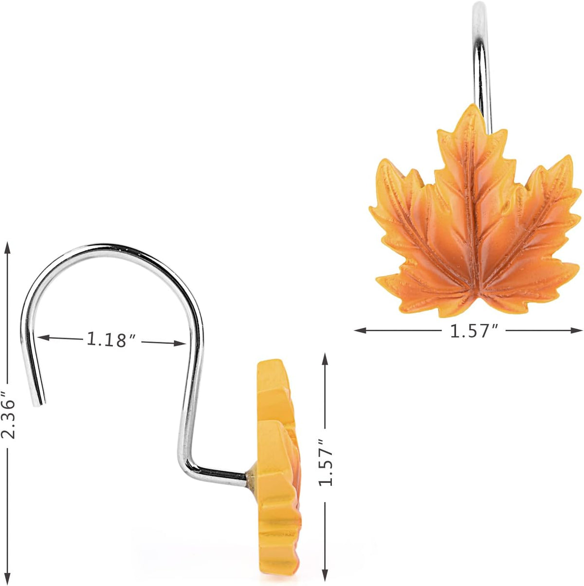 Maple Leaf Shower Curtain Hooks Rings,12Pcs Autumn Thanksgiving Decorative