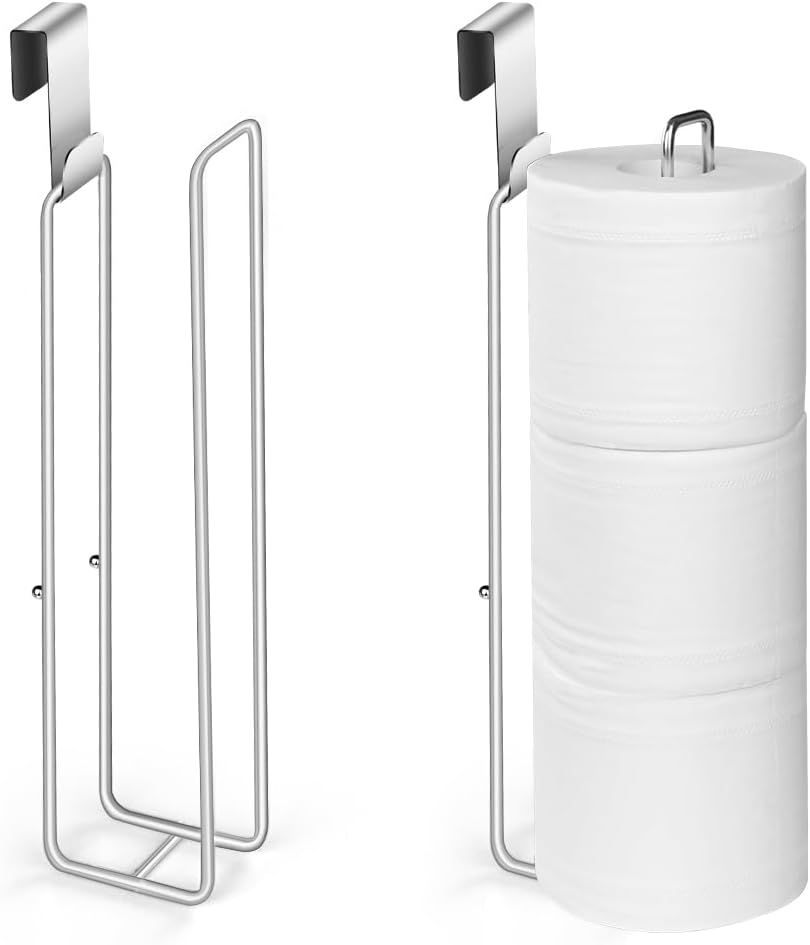 Silver Extra Toilet Paper Storage for 3 Roll Tissue Over The Tank Toilet Paper Roll Holder Stainless Steel Adhesive Hanging Toilets Tissue Holder Wall Mounted for Bathroom RV Camper(2 Pack)