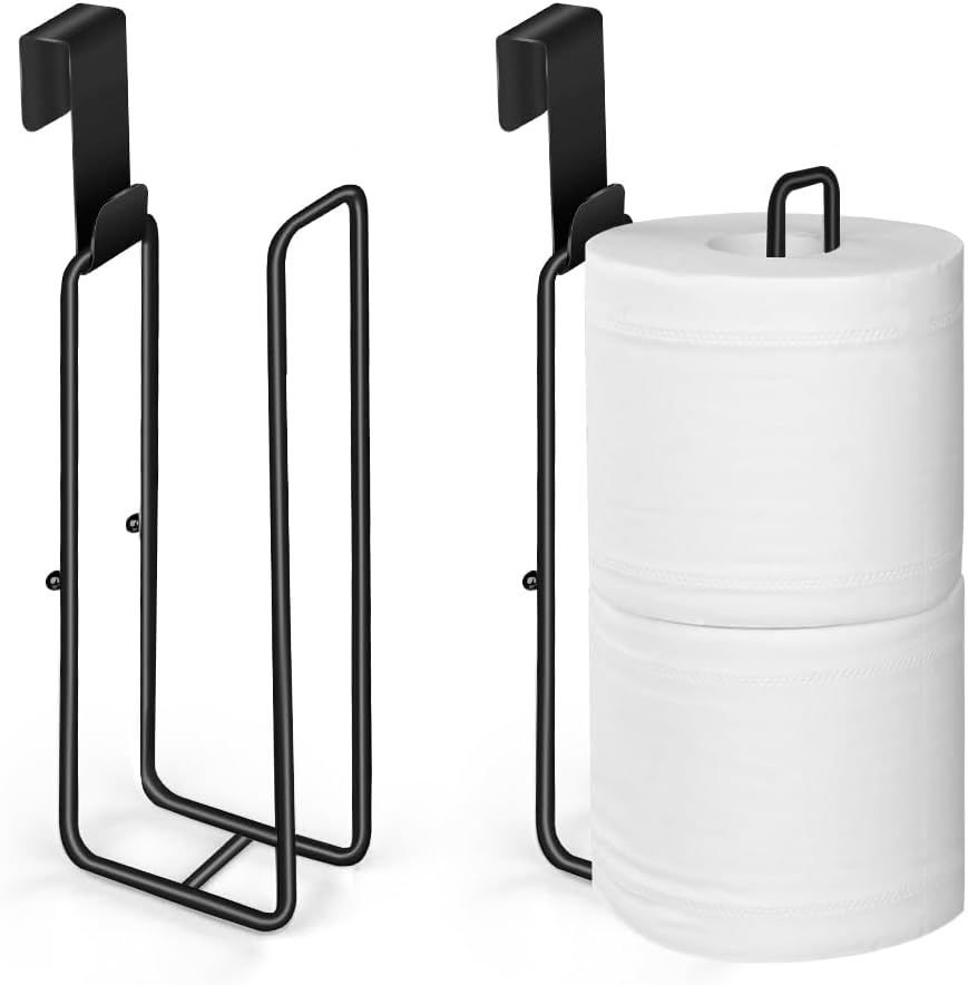 Matte Black Extra Toilet Paper Storage for 2 Roll Tissue Over The Tank Toilet Paper Roll Holder Stainless Steel Adhesive Hanging Toilets Tissue Holder Wall Mounted for Bathroom RV Camper(2 Pack)