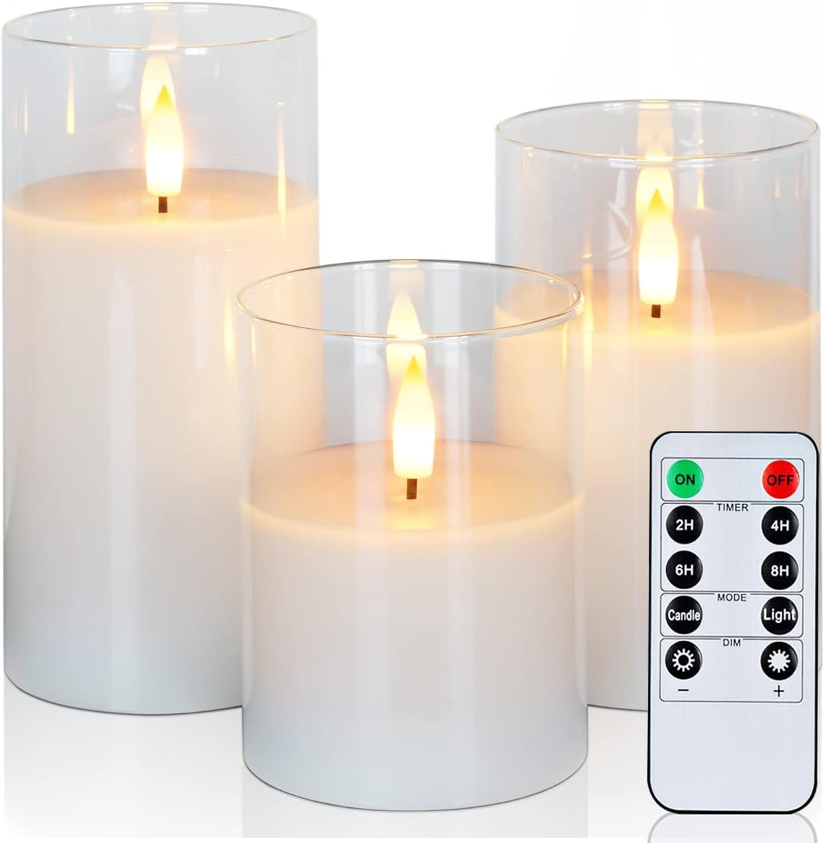 Amagic White Glass Flameless LED Candles Battery Operated with Remote Timer