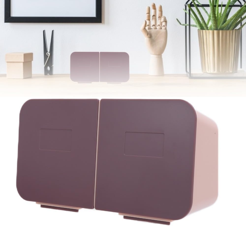 Makeup Cotton Swabs Organizer Wall Mounted with Flip Cover – Removable Washable Cotton Pad Holder for Bathroom, HIPS Material(Pink Purple)