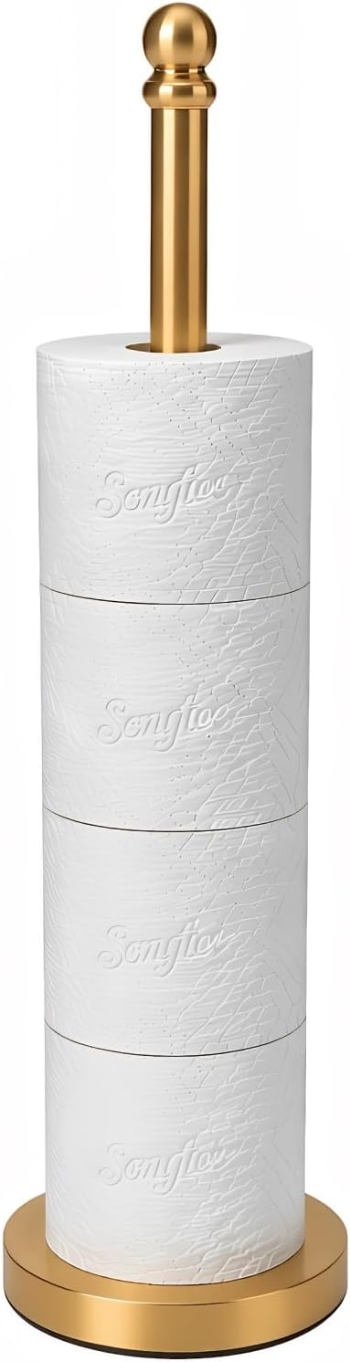 Songtec Toilet Paper Holder Stand Reserve for Bathroom, Holds 4/5 Rolls, Compact TP Roll Holder Storage, Stainless Steel (Gold)