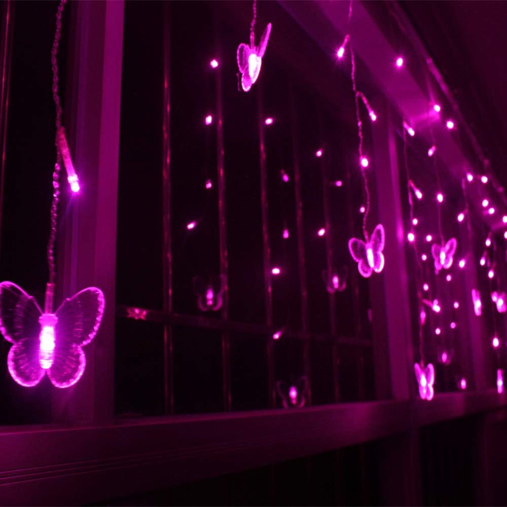 Lainin USB Powered String Light 13FT 96LED Curtain Light 18 Butterflies Strings 8 Mode Fairy Light Strip for Party Indoor Outdoor Room Garden Wall Wedding Christmas Xmas Decorations (Pink)
