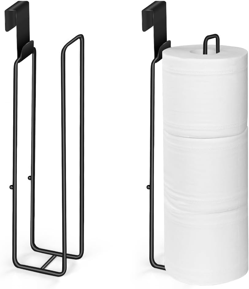 Matte Black Extra Toilet Paper Storage for 3 Roll Tissue Over The Tank Toilet Paper Roll Holder Stainless Steel Adhesive Hanging Toilets Tissue Holder Wall Mounted for Bathroom RV Camper(2 Pack)