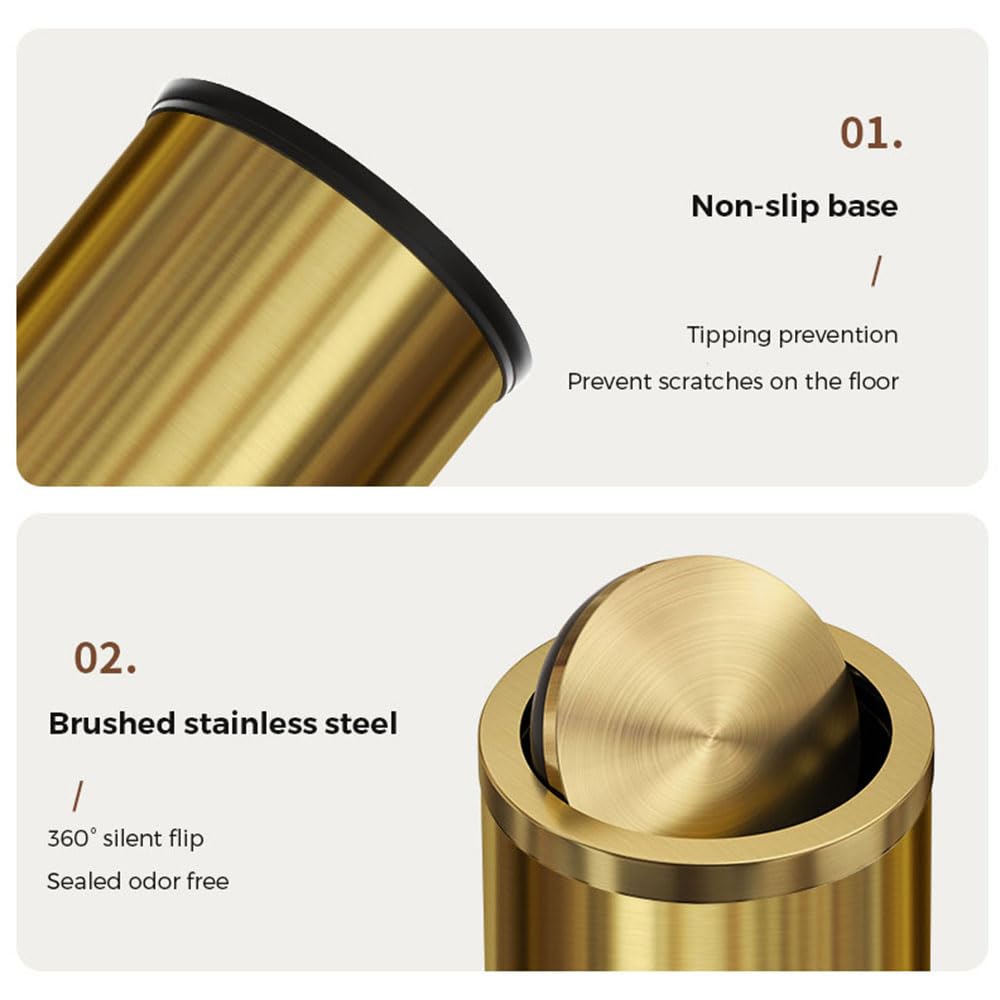 9L/2.4Gal Brushed Antique Brass Bathroom Trash Can