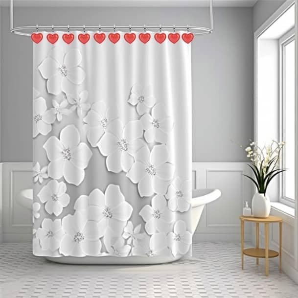 12 Pieces Heart Shaped Shower Curtain Hooks, Decorative Valentines Day Curtain Hooks,Stainless Steel Rust Resistant Curtain Rings, Red