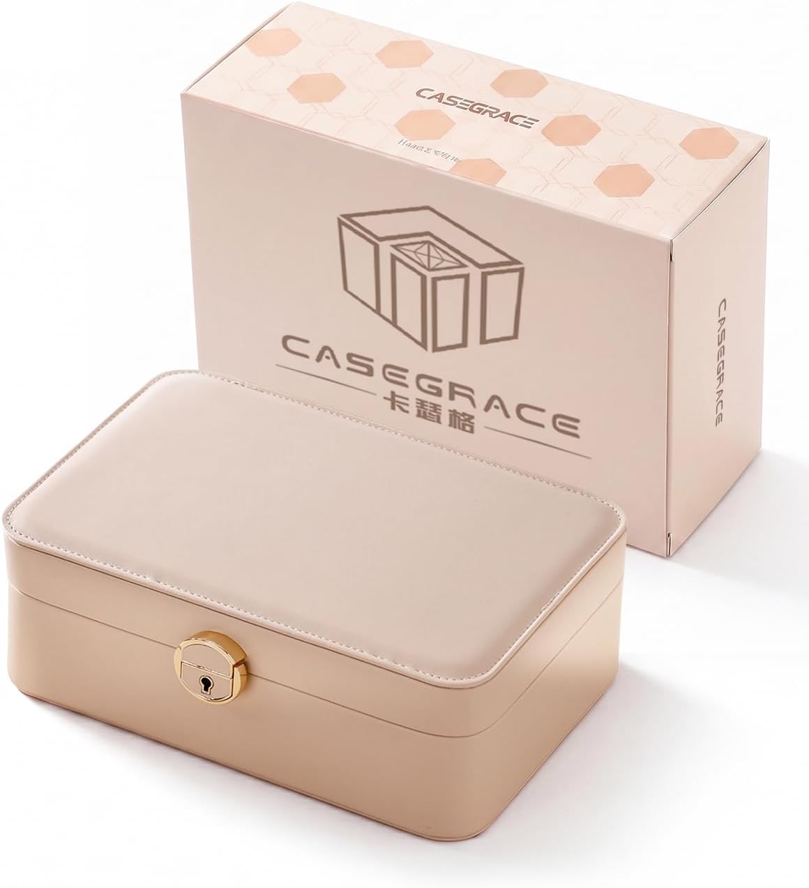 CASEGRACE 2-Layer Jewelry Box with Removable Tray, Portable Jewelry Organizer for Earrings Necklaces Rings, Gift for Women Girls on Birthday Valentine's Day (Amber powder)