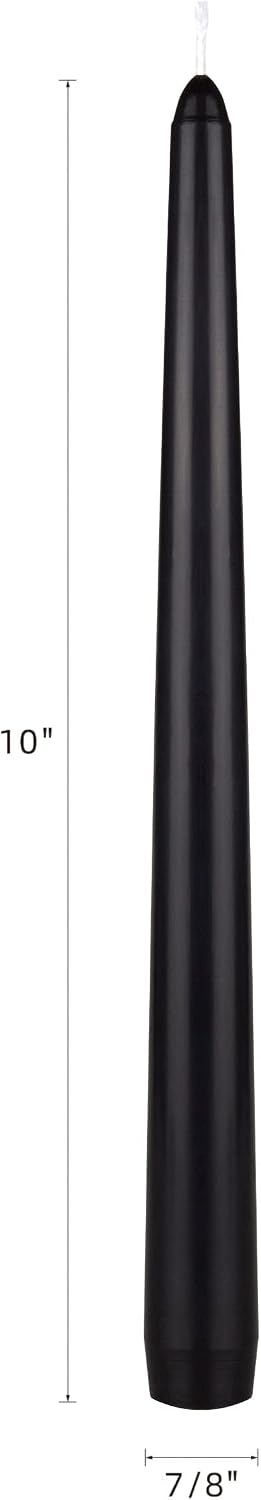 Mega Candles 12 pcs Unscented Black Taper Candles, Hand Poured Wax Candle 10 Inch x 7/8 Inch, Home Décor, Wedding Receptions, Centerpieces, Occasions, Romantic Dinners, Prayer, Candle Holders