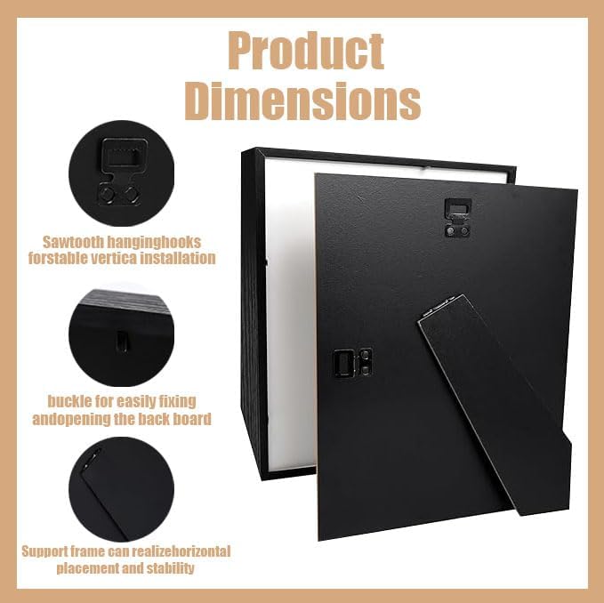 4 Pack Shadow Box Frame Display Cases, 8"x 10" Wood Deep Black Handicrafts Shadowbox Picture Frame for Flowers Jersey Baby Wedding Dress（Black）