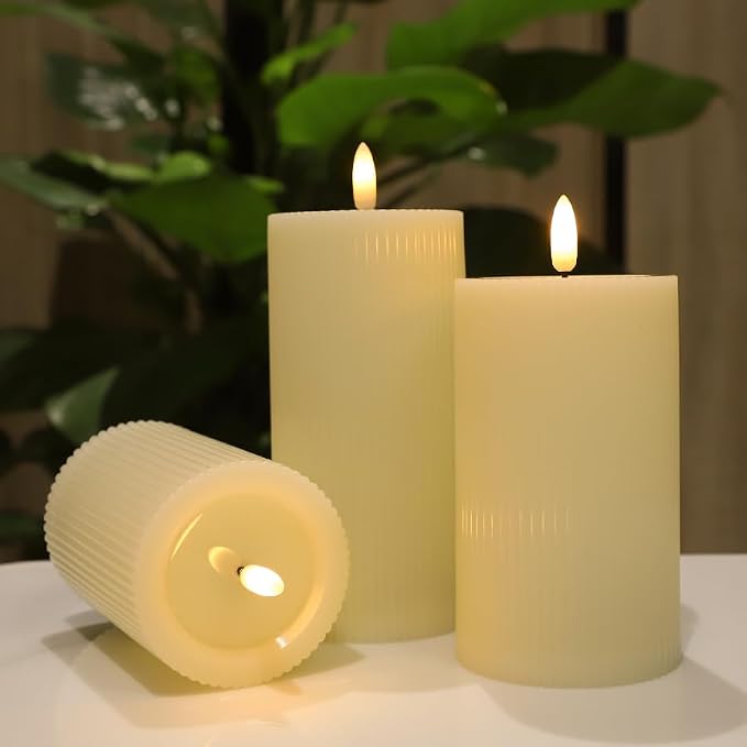 Battery Operated Candles with Remote, LED Flameless Wavy Pillar Candles
