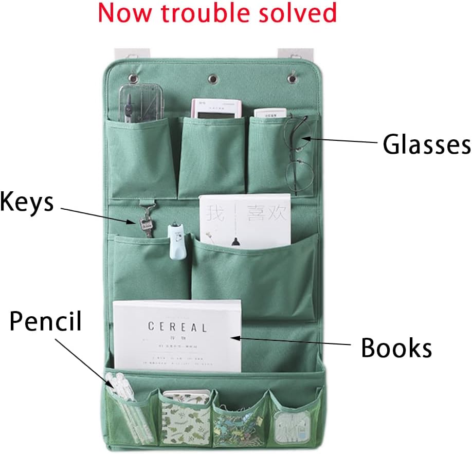 Hanging Organizer with Pockets – Wall & Door Storage Bag with 3 Sticky Hooks – Hanging Storage Organizer for Bathroom, Bedroom, Closet, Dorm, Washing Table (2Layer, Blue)