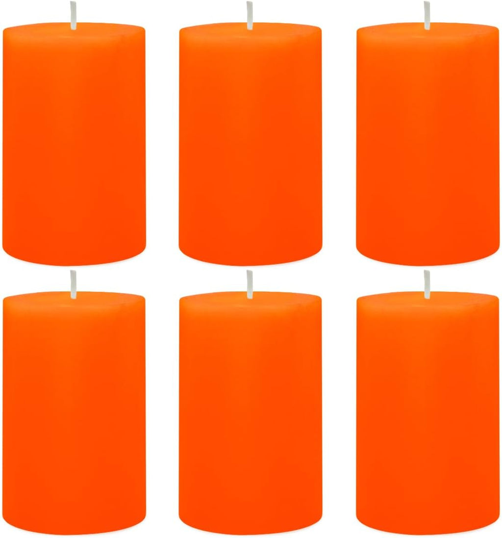 6 Packs 2.75x4 Inch Orange Pillar Candles, Unscented Dripless Cylinder Wax Fall Colored Candles for Thanksgiving Day Home Table Holiday Party Spa Decor Emergency Power Outage