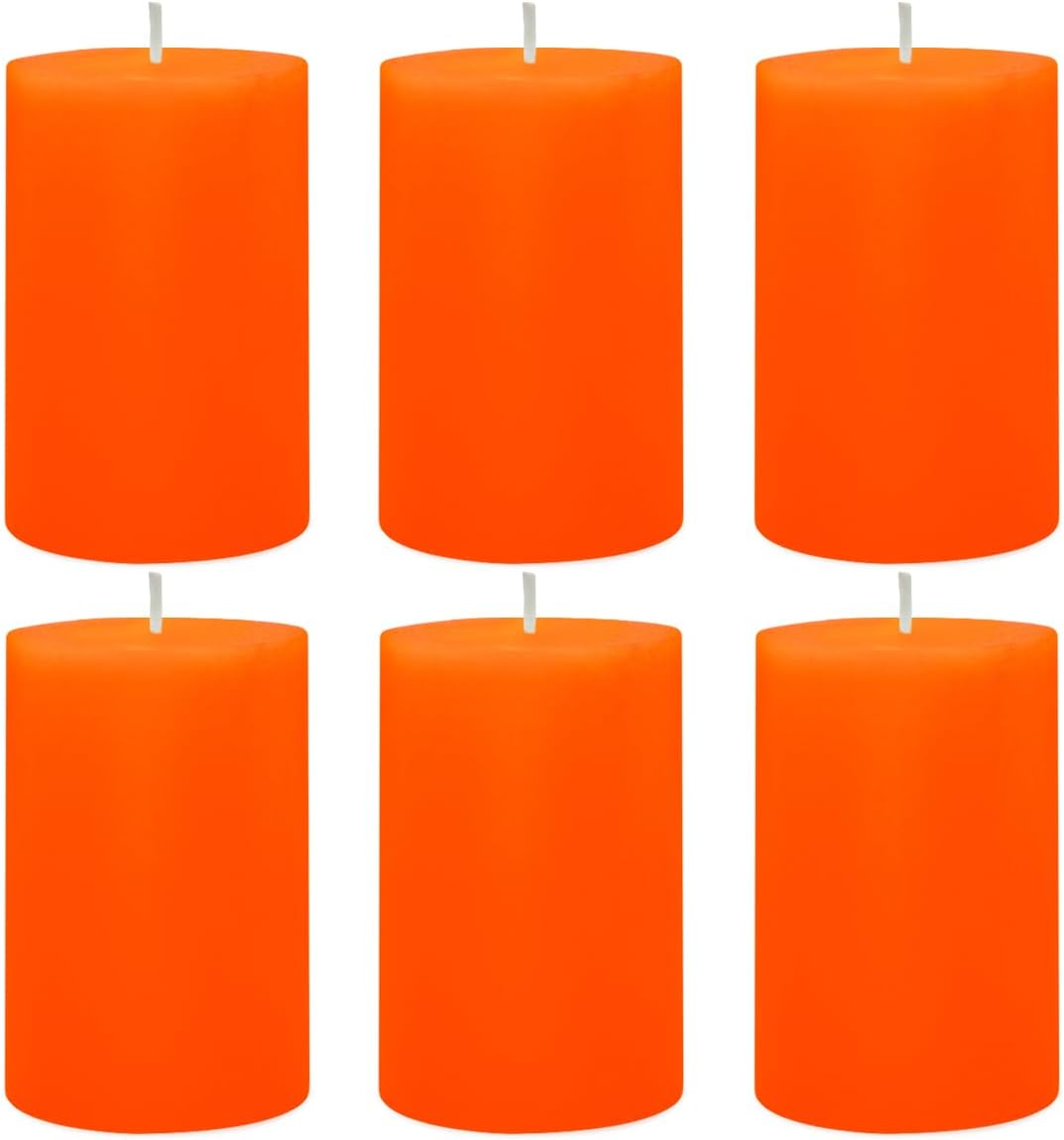 6 Packs 2.75x4 Inch Orange Pillar Candles, Unscented Dripless Cylinder Wax Fall Colored Candles for Thanksgiving Day Home Table Holiday Party Spa Decor Emergency Power Outage