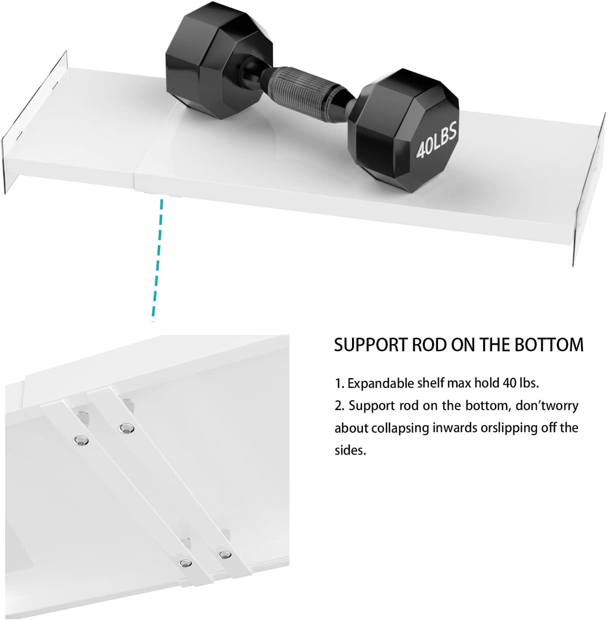 Closet Organizer Shelves Expandable Tension Shelving Rack Cabinet Storage Shelf Heavy Duty Metal DIY Divider Separator for Wardrobe Cupboard Pantry Kitchen Bathroom,White,2packs