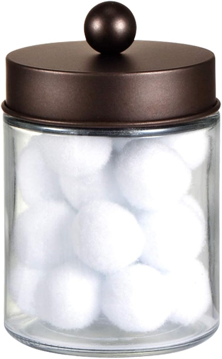 Amolliar Glass Apothecary Jar Qtip Holder w/Metal Lid, Bronze