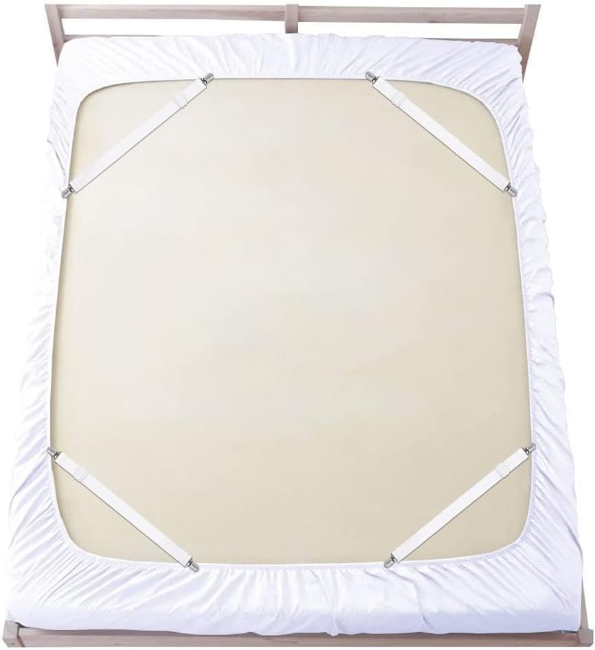 Sopito Sheet Straps, Adjustable Elastic Bed Sheet Holder, 4pcs White