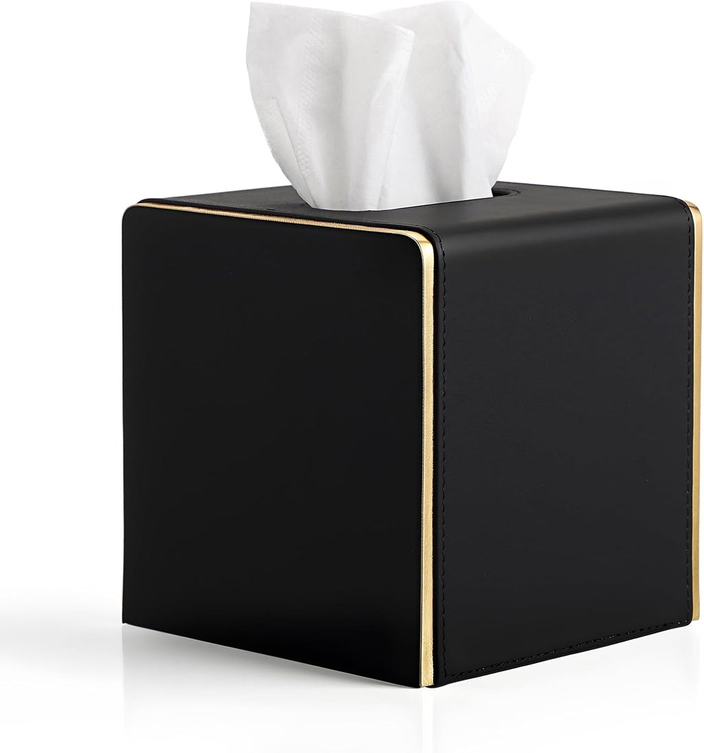 Sumnacon PU Square Tissue Box Cover, Magnetic Bottom, Waterproof, Black