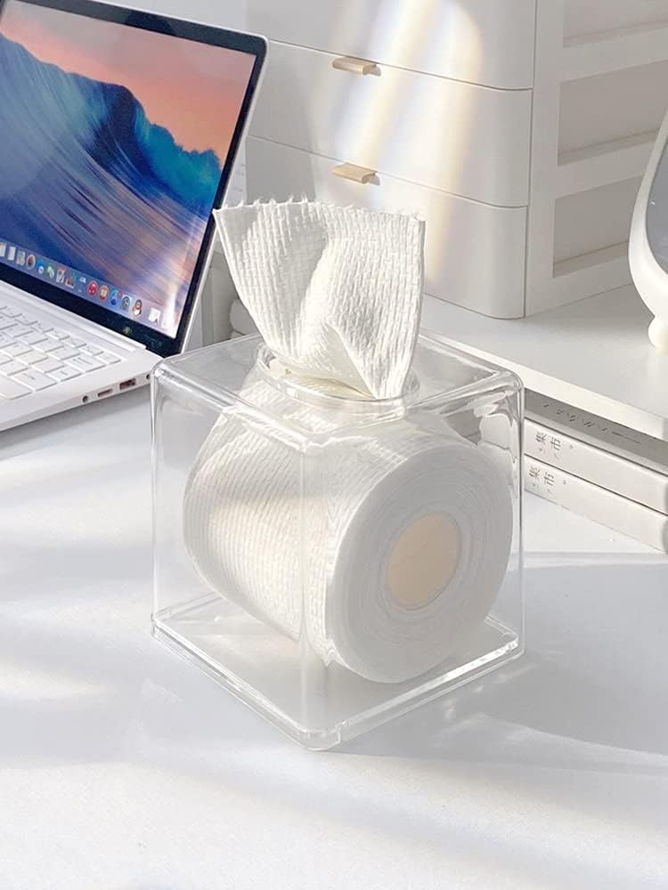 Cq acrylic Tissue Box Holder,Clear Square Tissue Box Cover for Kleenex Tissue Cube Box,Plastic Roll Tissue,Napkin,Facial Tissue Dispenser Box Case for Countertop,Bathroom,Kitchen,Home,Office,5.5 Inch