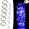 CYLAPEX 6 Pack Fairy Lights Battery Operated 7ft 20 LED Mini String Lights Silver Wire Firefly Starry Moon Twinkle Lights for Wedding Mason Jars Party Christmas Centerpiece Table Decorations, Blue