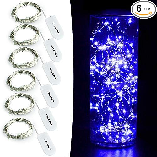 CYLAPEX 6 Pack Fairy Lights Battery Operated 7ft 20 LED Mini String Lights Silver Wire Firefly Starry Moon Twinkle Lights for Wedding Mason Jars Party Christmas Centerpiece Table Decorations, Blue