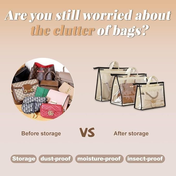 Foldable Handbag Hanging Organizer Space-Saving, Dust-Proof Purse & Clutch Storage Bag for Wardrobe & Closet Durable & Convenient Ladies Handbag Pouch Organizer