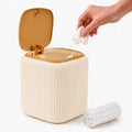 Mini Trash Can with Lid, Mini Desk Trash Can for Kitchen, Bedroom, Office, Mini Garbage Can for Countertop, Presh Top with 30 Trash Bags, Yellow