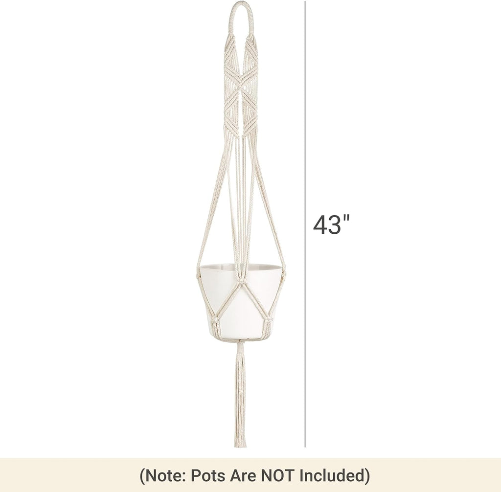 Mkono 2 Packs 43 Inch Macrame Plant Hanger Large for up to 12 Inch Pot Extra Long Hanging Plant Holder Hanging Planter Basket for Indoor Outdoor Boho Home Decor(POTS NOT Included)