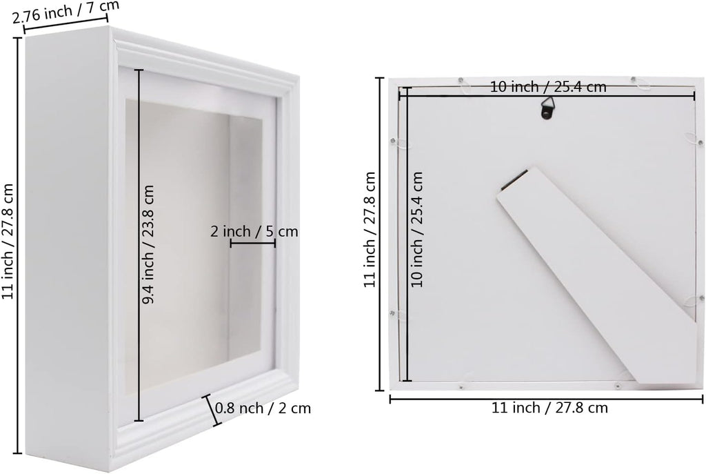 10x10 Shadow Box Frame, 3D Display Case, White, 2" Depth